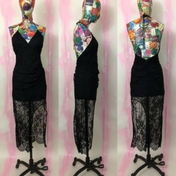 NBD REVOLVE Ellie Lace Midi Dress Backless Plunge Halter - Picture 3 of 7